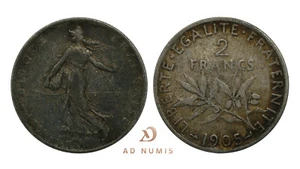 Francia 2 Francs Semeuse 1905 Plata Moneda Francesa Roty - Imagen 1 de 1