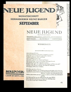 1916 Herzfelde Grosz Lasker-Schüler Heinz Barger Neue Jugend Monatsschrift Sept - Picture 1 of 1