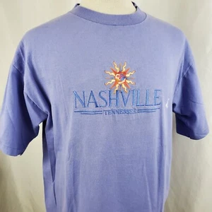 T-shirt Nashville Tennessee vintage XL viola cotone ricamato, punto singolo - Foto 1 di 8