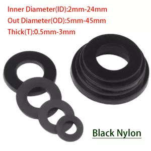 Black Nylon Flat Plain Washers Plastic Penny Washers Form A Repair Gasket - Imagen 1 de 62