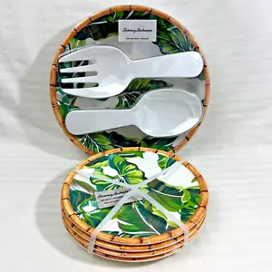 Tommy Bahama Bamboo Salad Plates (4) & Serving Set Hawaiian Tropical Palm Leaf - Picture 1 of 15