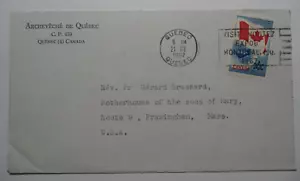 STAMPMART : CANADA 1967 QUEBEC SLOGAN POSTMARK COVER USED TO MASS USA - Picture 1 of 2