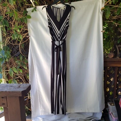Monteau Jumpsuit Womens Size M Black White Striped Classic Business - Imagem 1 de 4