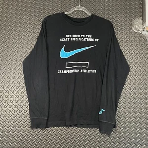 Nike Black Championship Athletes Blue Swoosh Long Sleeve Shirt Men's Size L - Picture 1 of 8