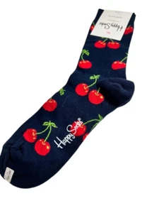 HAPPY SOCKS Children Navy/Cherry Crew Cotton Socks Sz 4 1/2-7 1/2 - Picture 1 of 2