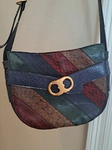 Tory Burch Gemini Patent Belted Hobo Bag -pasture green Red And Yellow Blue  - Picture 1 of 13