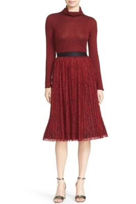 Alice + Olivia  Skirt MIKAELA Burgundy Red Pleated Lace Midi 4 New $395 - Image 1 of 4