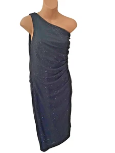 Lauren Ralph Lauren One Shoulder Black Ruched Sheer Sequins Sleeveless Size 16 - Picture 1 of 14