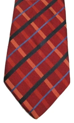 La Vita Di Moda Neck Tie 100% Silk Italian Red Black Blue Criss Cross Stripes - Image 1 of 3
