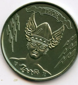 Mardi Gras Doubloon Krewe of Thor 1978 verde aluminio - Imagen 1 de 2