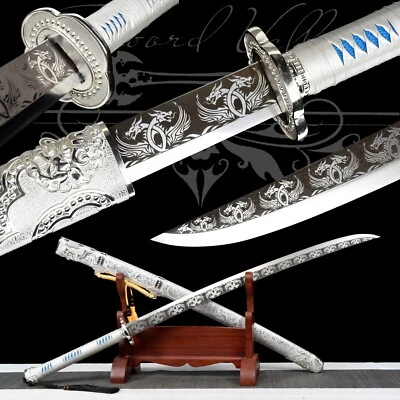 107cm Handmade Katana/High manganese steel/Silver/Collectible Sword/Battle Ready - Image 1 of 4