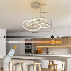 Modern Pendant Light Wave LED Ceiling Lamp Dimmable Chandelier & Remote Silvery - Picture 1 of 16