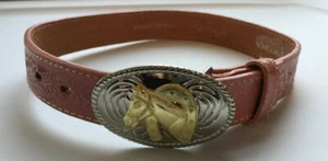 Nocona Girls Kid Cowgirl Horse Pink Leather Belt Gold Silver Buckle 20 N4410530 - Picture 1 of 12