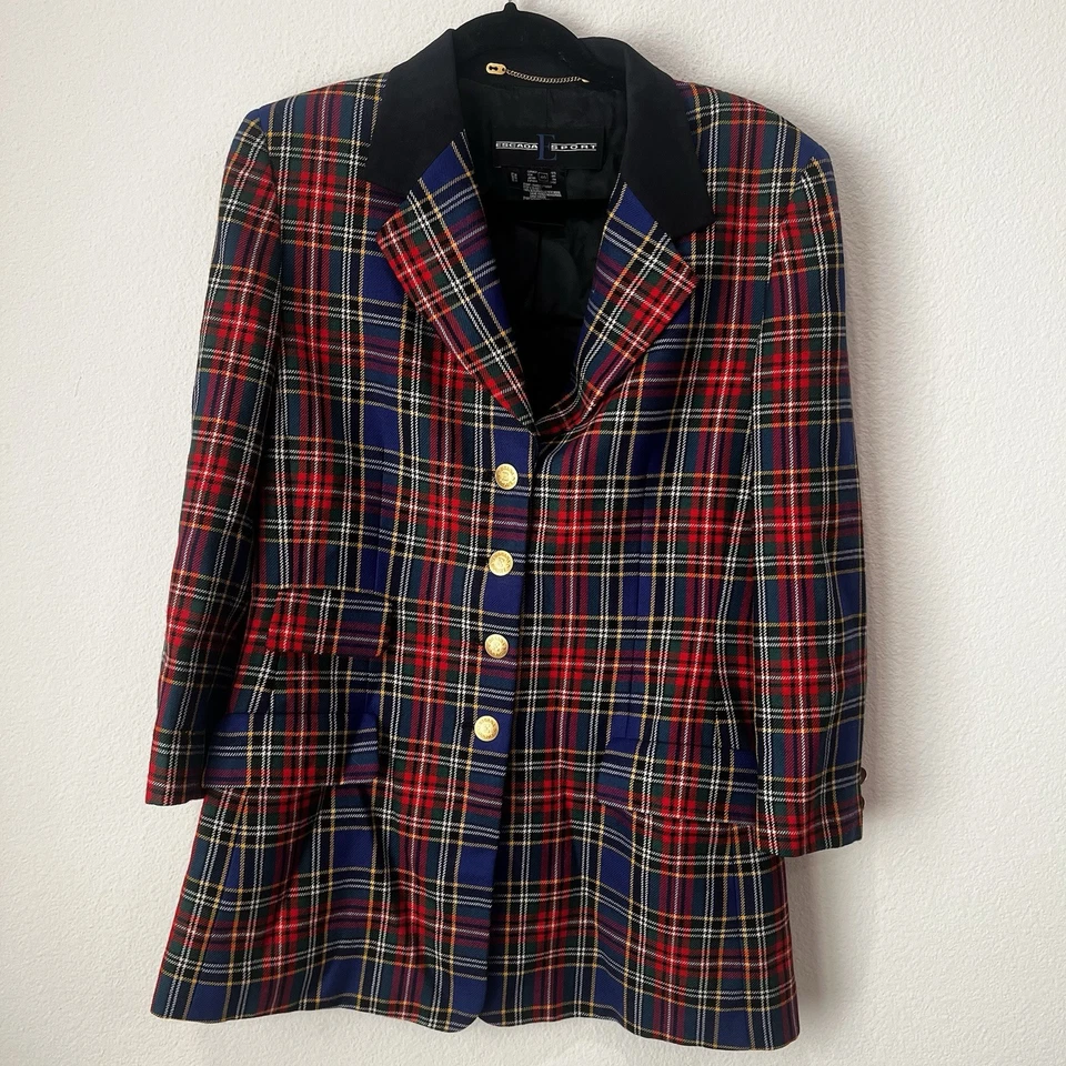 Blazer Deportivo De Colección ESCADA E Talla 40 Cuadros Lana Virgen Rojo Preppy Academia Foto 1 de 4