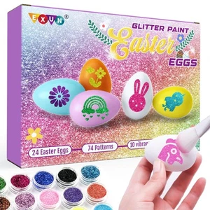 Easter Egg Painting Kit, Arts and Crafts Set with Glitter and Stickers, 24 Eg... - Picture 1 of 6