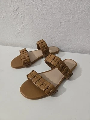 Sandalias Stuart Weitzman Venice marrón doble correa tejidas sin cordones para mujer talla 7,5 Foto 1 de 4