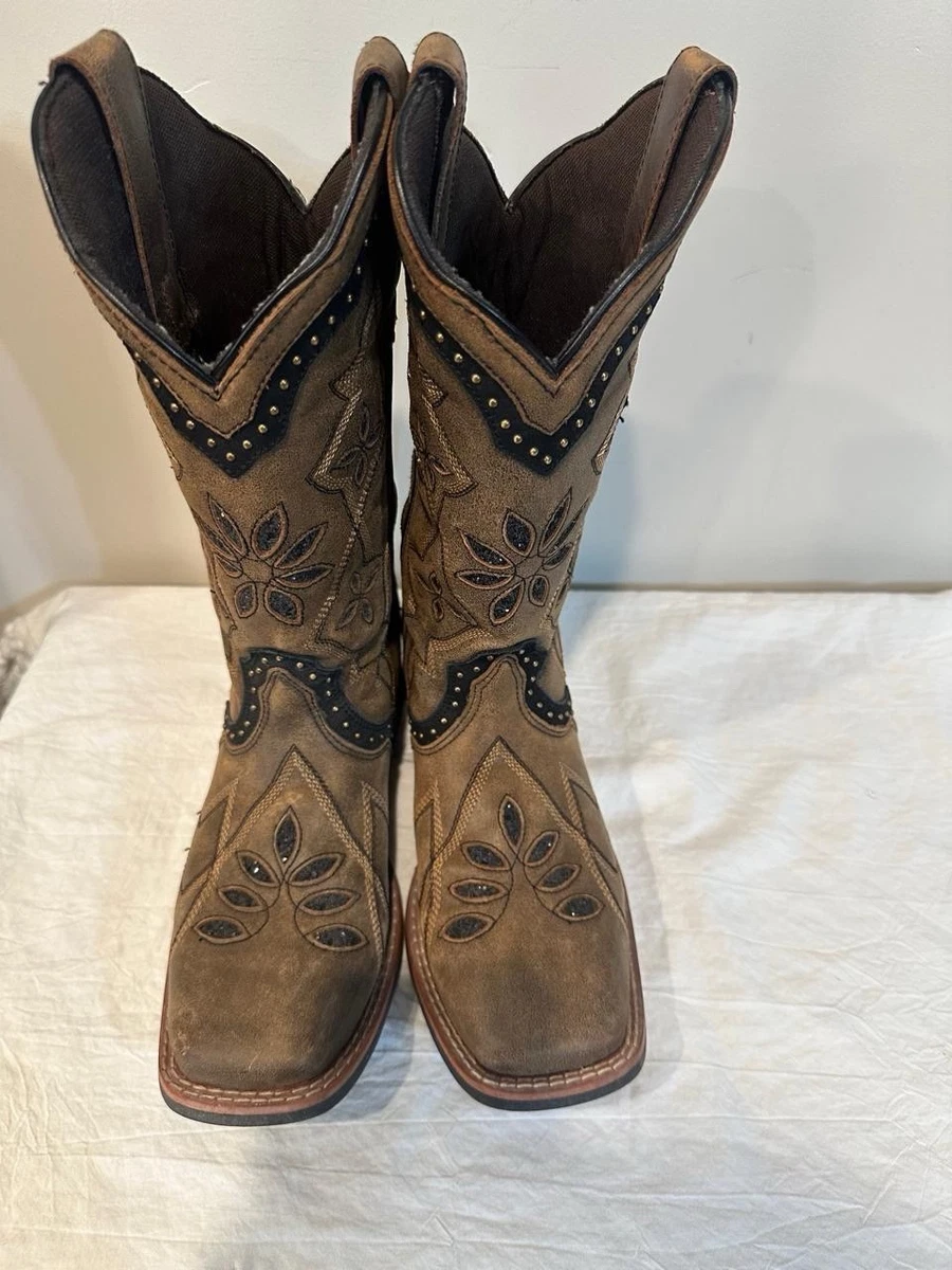 Laredo Women's Lola Western Boots – Square Toe, Distressed Purple Leather, Removable Orthotic