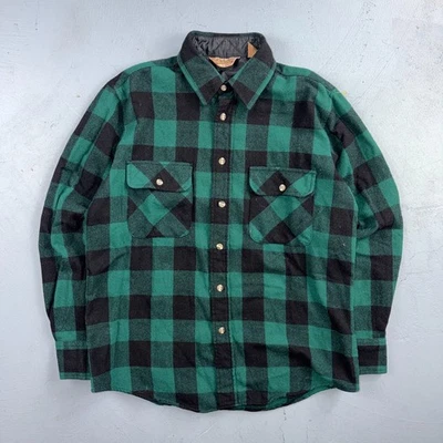 VTG Cabelas Shirt Mens M Buffalo Plaid Wool Blend Flannel Workwear Logger Green - Image 1 of 4
