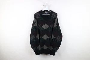 Vintage 90s Streetwear Mens 2XLT Argyle Diamond Ribbed Knit Crewneck Sweater - Picture 1 of 11