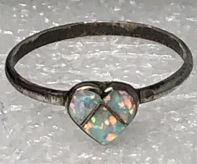 Anillo corazón ópalo plata de ley - talla 6 Foto 1 de 4