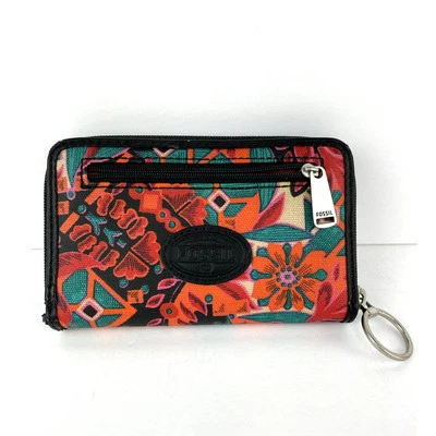 Portatarjetas billetera estilo acordeón con cremallera floral con gráfico fósil Foto 1 de 4
