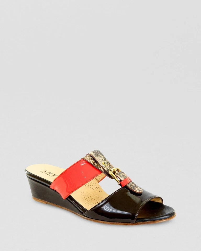 NEW Anyi Lu Patent Leather Open Toe LUCY Wedge Sandal Front Buckle EUR 38.5 US 8 - Image 1 of 4