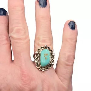Vintage Sherry Sandoval Navajo Natural Turquoise set in Sterling Silver Ring 6.5 - Picture 1 of 8