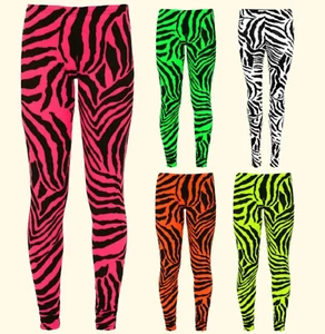 Damen Damen Leggings in voller Länge fluoreszierend Neon Zebra Druck Fitnessstudio Yoga UK SM-ML - Bild 1 von 11