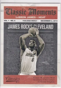 LEBRON JAMES ROCKS CLEVELAND Momentos Clásicos Baloncesto Inserto Tarjeta HEAT LAKERS - Imagen 1 de 2