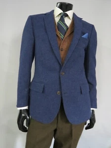 J Crew charcoal slate blue tweed leather elbow patch two button sport coat 38 S - Picture 1 of 8