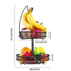 2 tier Fruit Tray VEG Counter top Bowl Storage Holder&Banana Hanger Basket stand - Picture 1 of 8