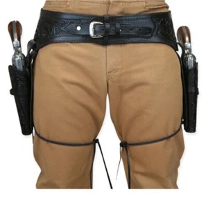 1911 Western Leather gun Holster Belt, Cross Draw,Fits .38/.45 Colt, Black Color - Picture 1 of 5