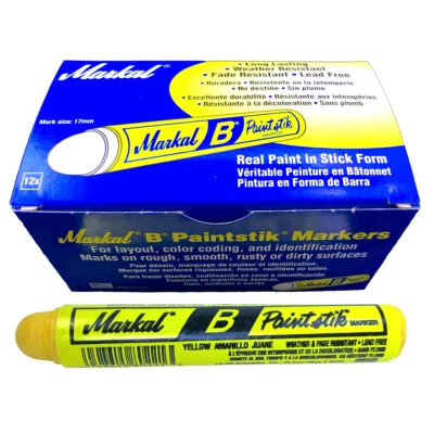 Box of 12 Markal B Yellow Tire Chalk Paint Sticks Crayon Surface Marker Graffiti - Image 1 of 4