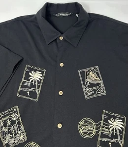 The Havanera Co. Black Embroidered Short Sleeve Button Up Shirt Mens X-Large - Picture 1 of 8