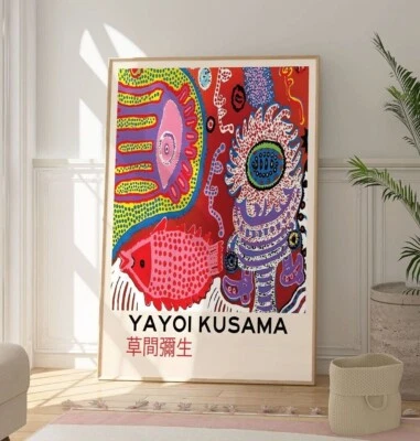 Yayoi Kusama Eye Fish and Flower Print, Abstract Modern Wall Art Decor, Poster - Image 1 of 4