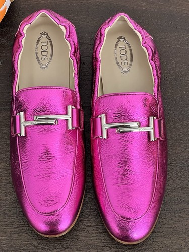 Mocassini Tod’s Gommino T nuovi con scatola in splendida pelle metallizzata rosa metallizzato UK 6 5