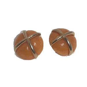 Orange Knopf Ohrringe Emaille goldfarben Metall Clip auf Rückseiten Vintage Halloween - Bild 1 von 4
