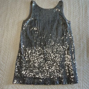 Free People kleines silberfarbenes Paillettenkleid Mini-Schaufel niedriger Rücken Trikot gefüttert - Bild 1 von 9