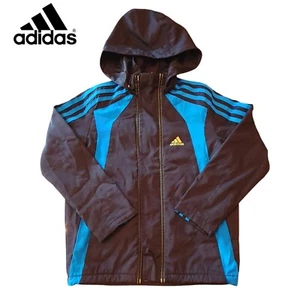 Adidas Boys Graphic Hooded Insulated Jacket 7-8 Years Black/Blue Windbreaker - Picture 1 of 9
