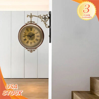 Double Sided 12" Wall Clock Antique Style Railway Station Wall Decor Gift Home - Image 1 of 4