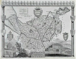 OLD ANTIQUE MAP CHESHIRE by THOMAS MOULE c1840's views CHESTER CATHEDRAL - Picture 1 of 1