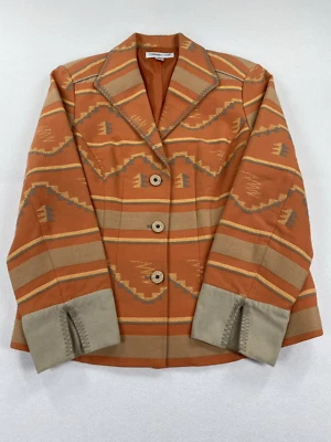 Coldwater Creek Women's Size 10P Orange Button-Up Embroidered Blazer Jacket - Image 1 of 4