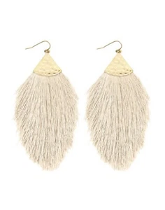NWT Ivory Fringe Earrings ~ Tassel ~ Gold Statement Earrings Fashion Jewelry - Picture 1 of 1