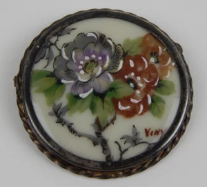 Antique Limoges France Viny Brooch Pin Hand Painted Pastel Flowers Silver? - Picture 1 of 20