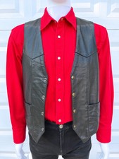 Black Leather Side Lace Western Moto Biker Vest Hillside Leather XS Punk Metal