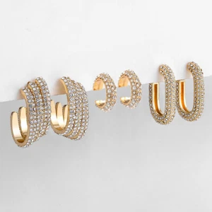 3pairs Creative Geometric Irregular Hammered Hoop Earrings Set for Women Jewelry - Picture 1 of 53