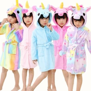 Kids Girls 3D Animal Unicorn Bathrobe Dressing Gown Soft Fleece Night Loungewear - Picture 1 of 31