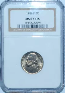 1989 P NGC MS67FS 6 Full Steps Jefferson Nickel - Picture 1 of 2