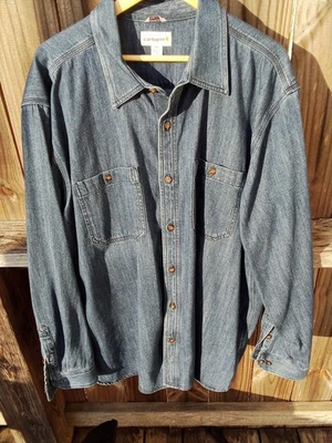 Camisa Carhartt Para Hombre 2xl, XL Denim Azul Manga Larga Calce Relajado Pecho 56" Lgt33 Foto 1 de 4