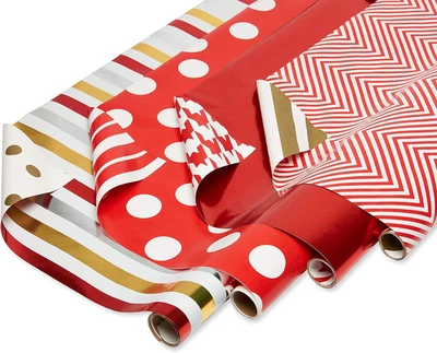American Greetings Valentines Day Wrapping Paper, Red and Gold Patterns (4 Rolls - Image 1 of 4